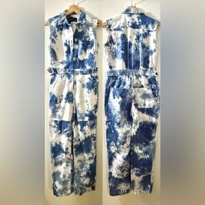WILDFANG The Essential Sleeveless High Waisted Coverall in Blue Tie-Dye